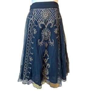 Bl^nk London Tulle Embroidered Black Carolina Midi Layered Skirt Size XS Dark Fa